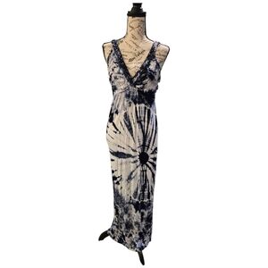 Design History Black and White Tie-Dye Maxi Dress Sz M